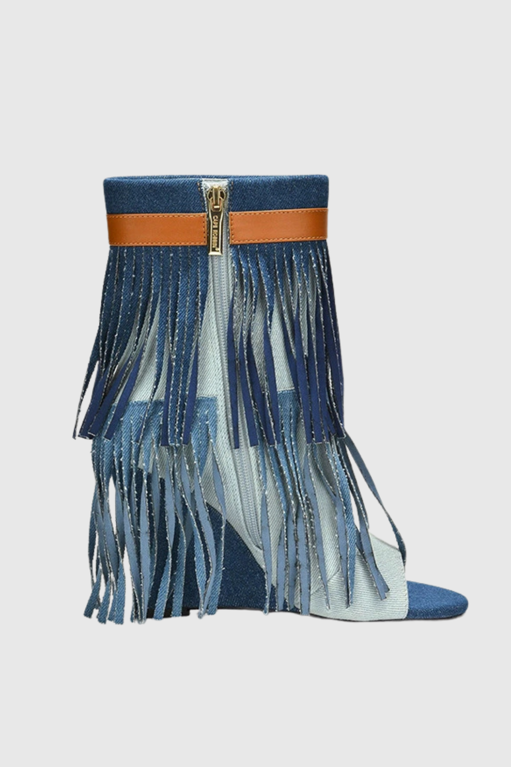 Arian Peep Toe Fringe Suede Boots In Blue