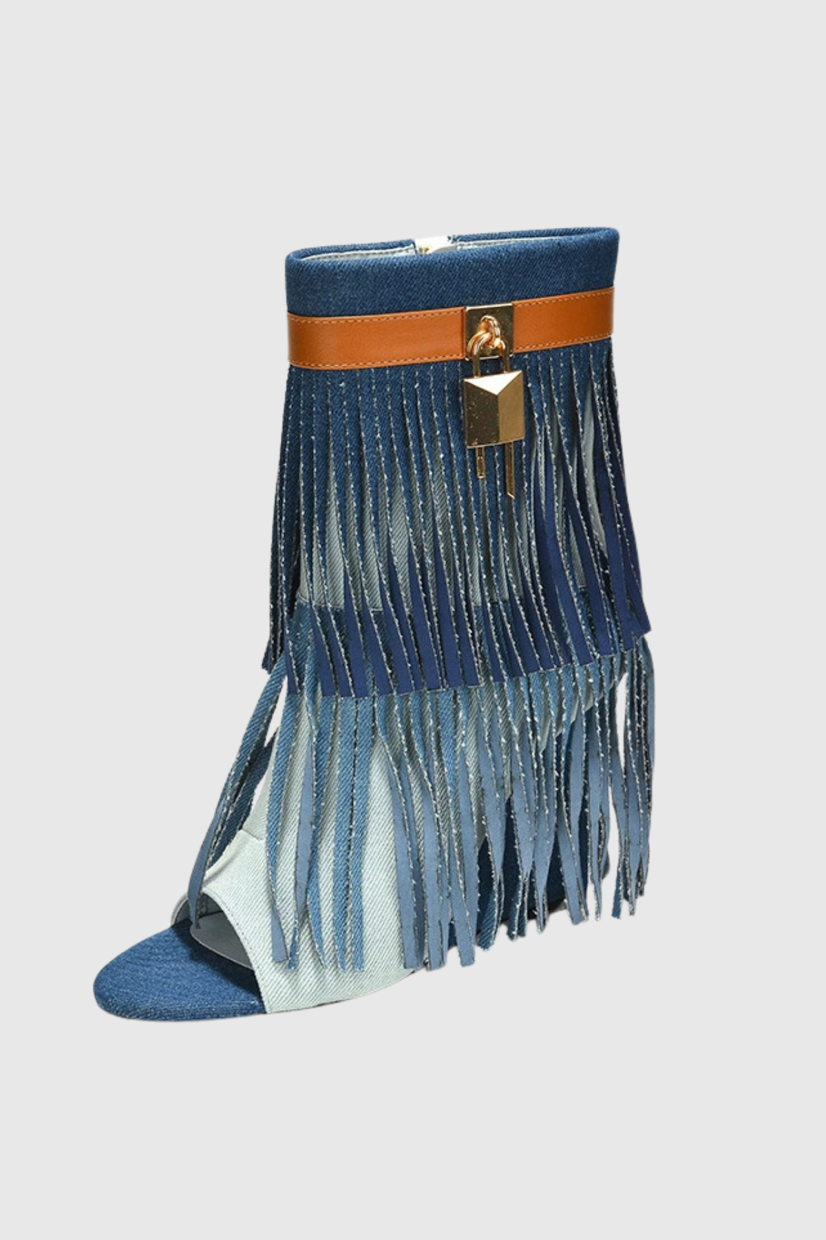 Arian Peep Toe Fringe Suede Boots In Blue