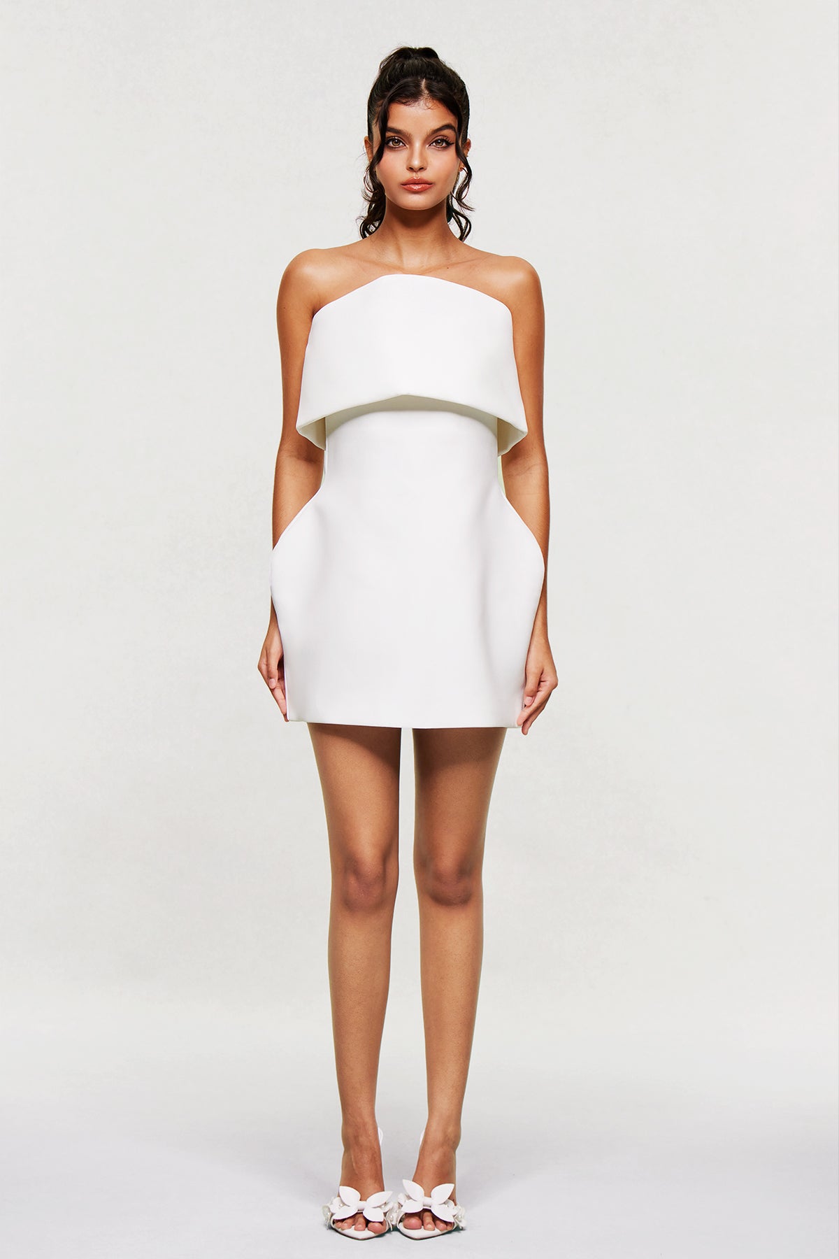 Arien Strapless Deconstruct Mini Dress In White