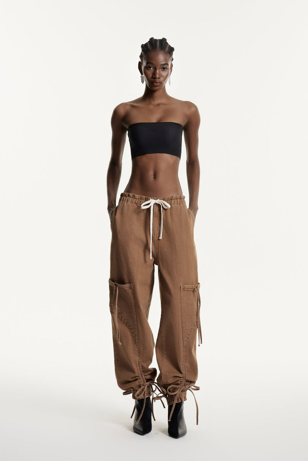 Astrid Drawstring Lace Up Jeans In Khaki