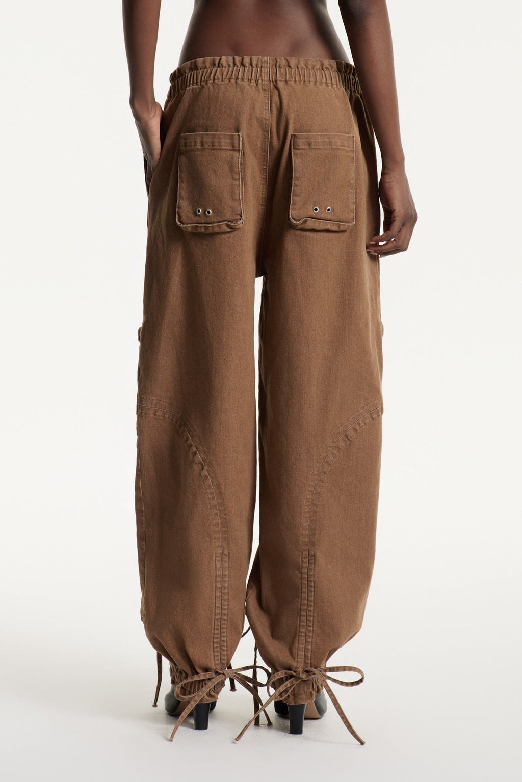 Astrid Drawstring Lace Up Jeans In Khaki