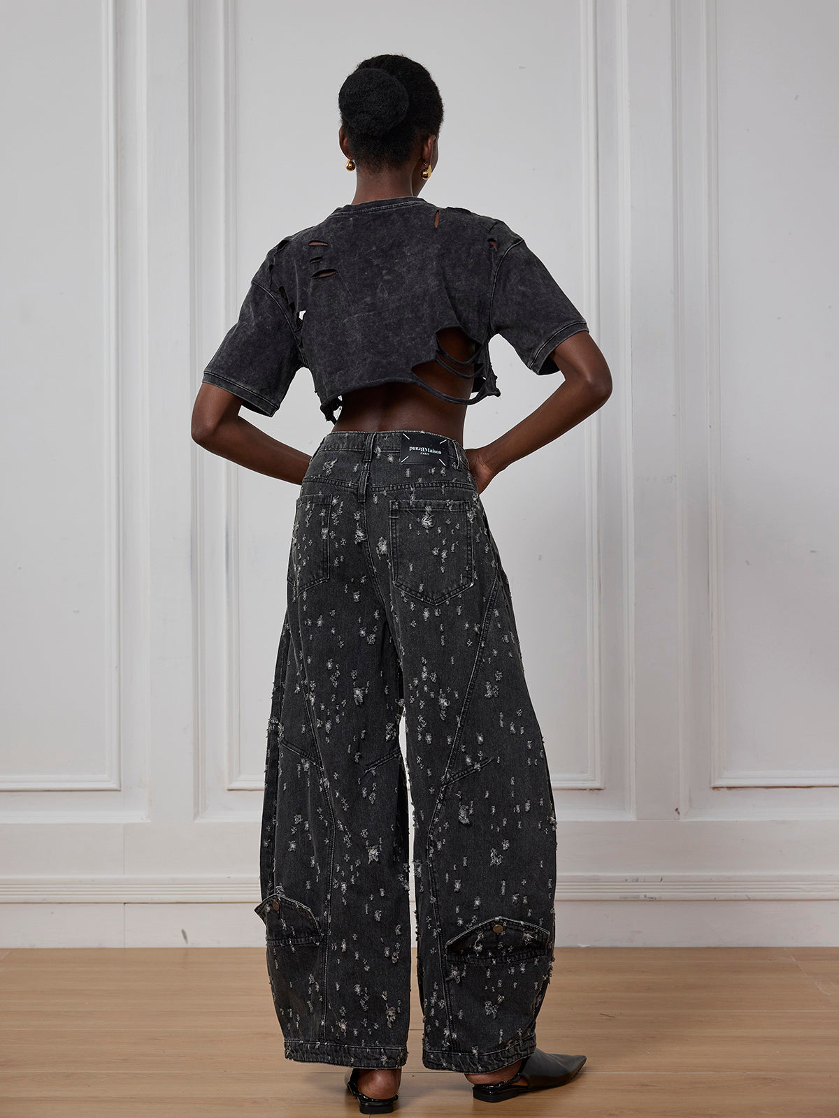 Ayah Torn Asymmetric Jeans