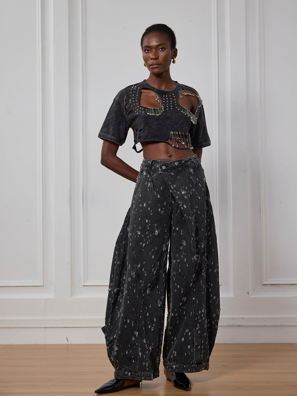 Ayah Torn Asymmetric Jeans