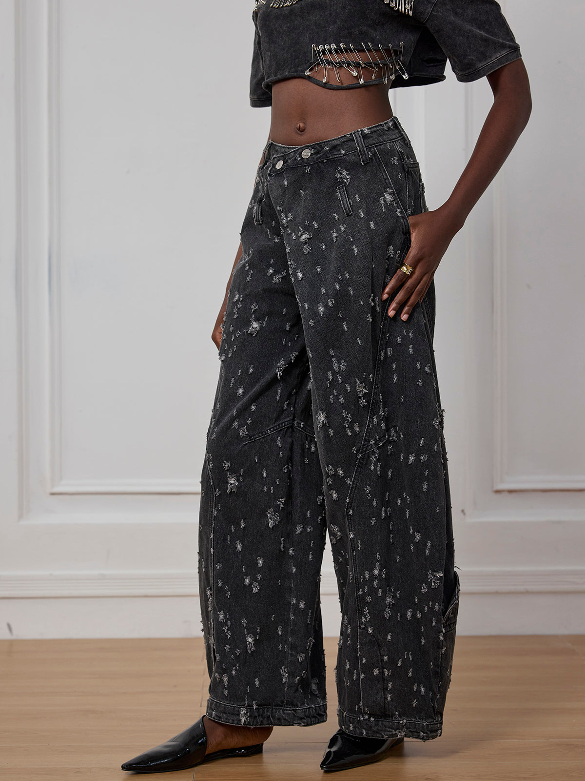 Ayah Torn Asymmetric Jeans