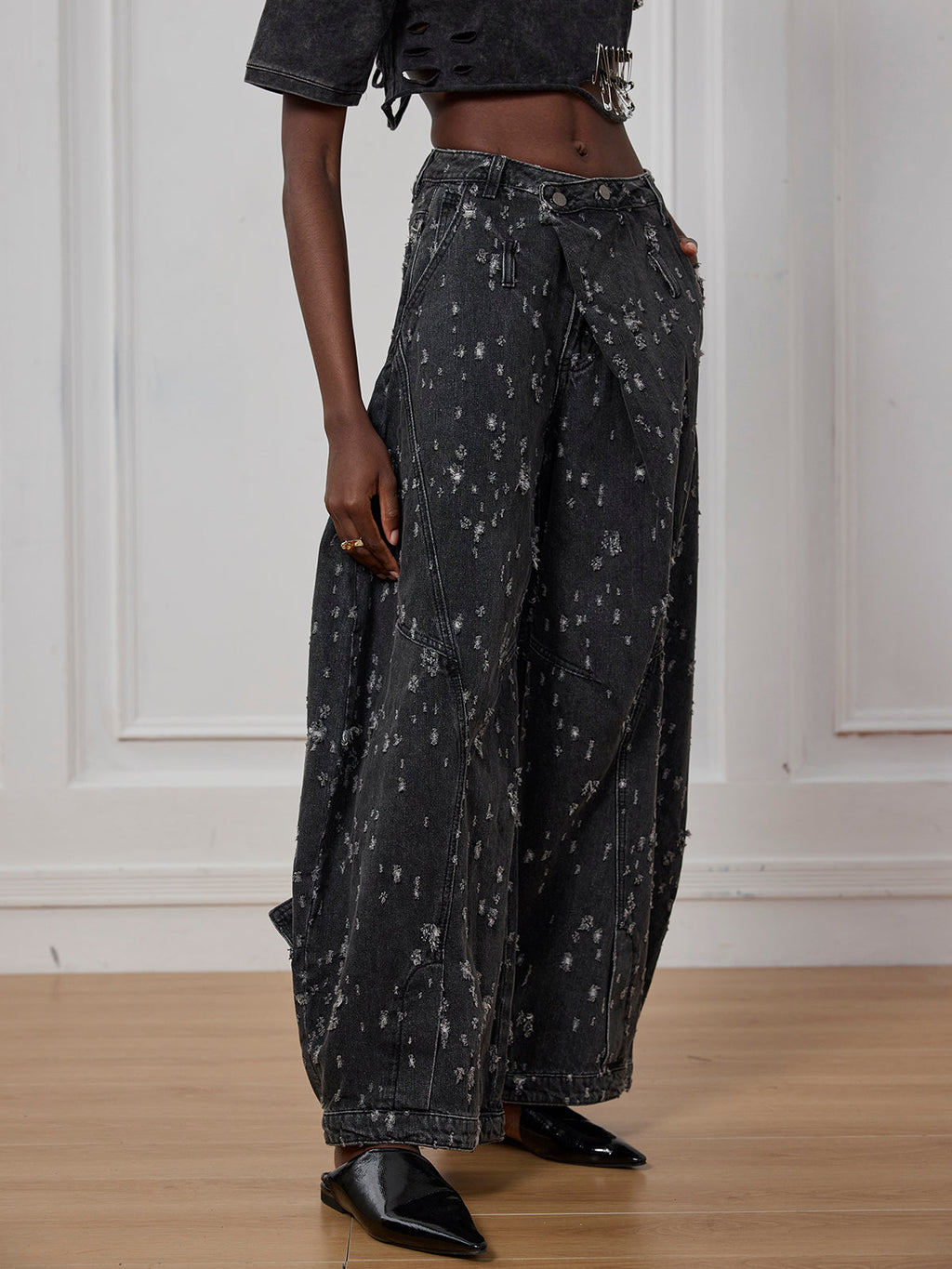 Ayah Torn Asymmetric Jeans