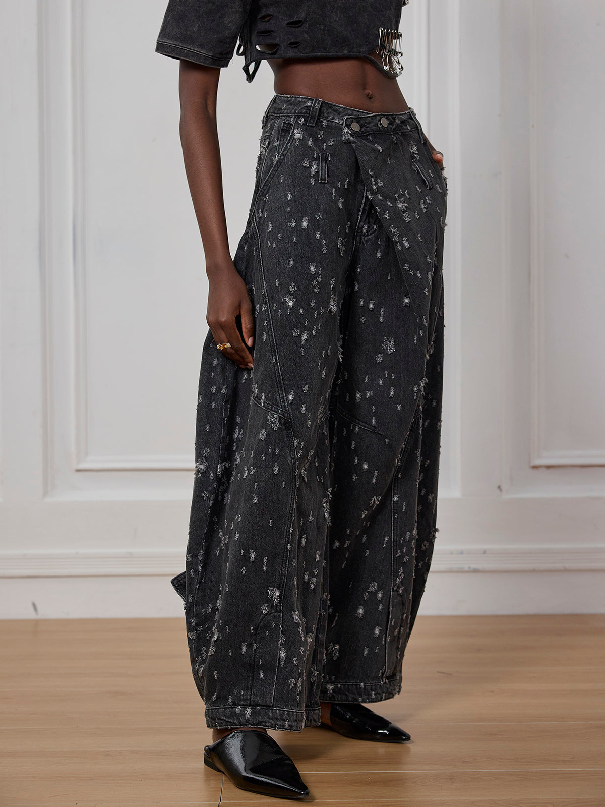 Ayah Torn Asymmetric Jeans