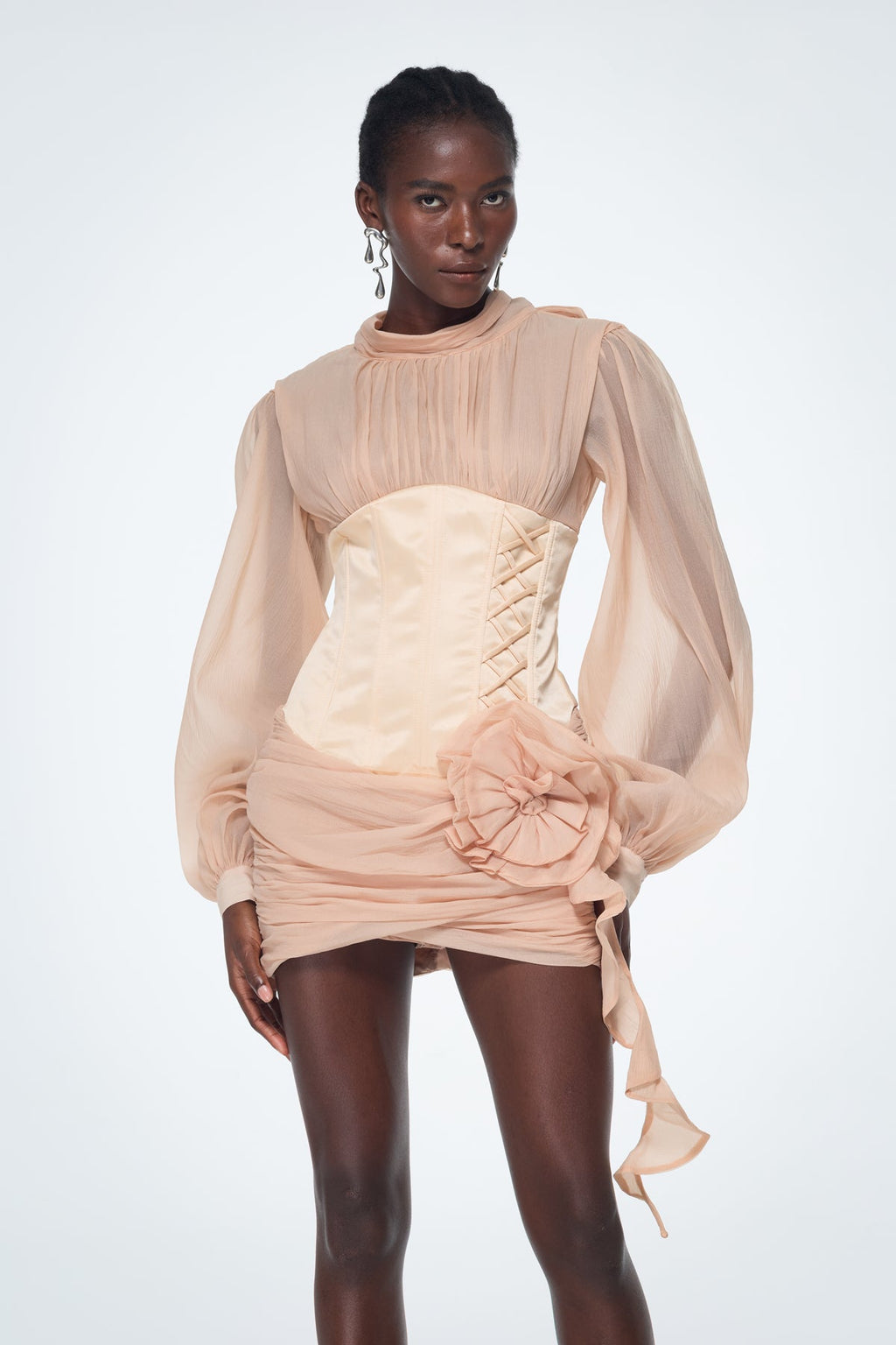 Baard Corset Mesh Flower Ruch Mini Dress