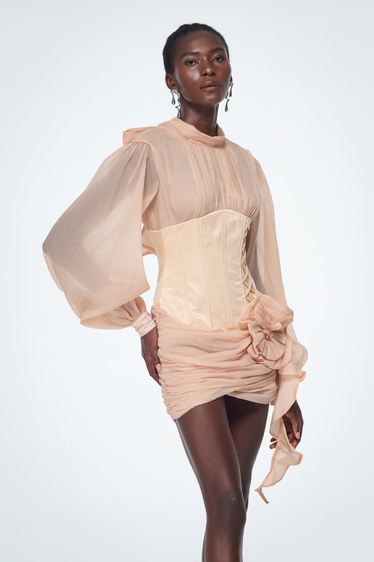 Baard Corset Mesh Flower Ruch Mini Dress