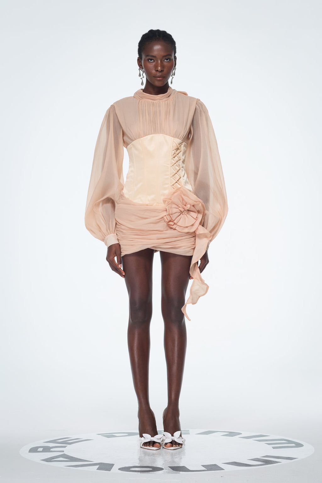 Baard Corset Mesh Flower Ruch Mini Dress