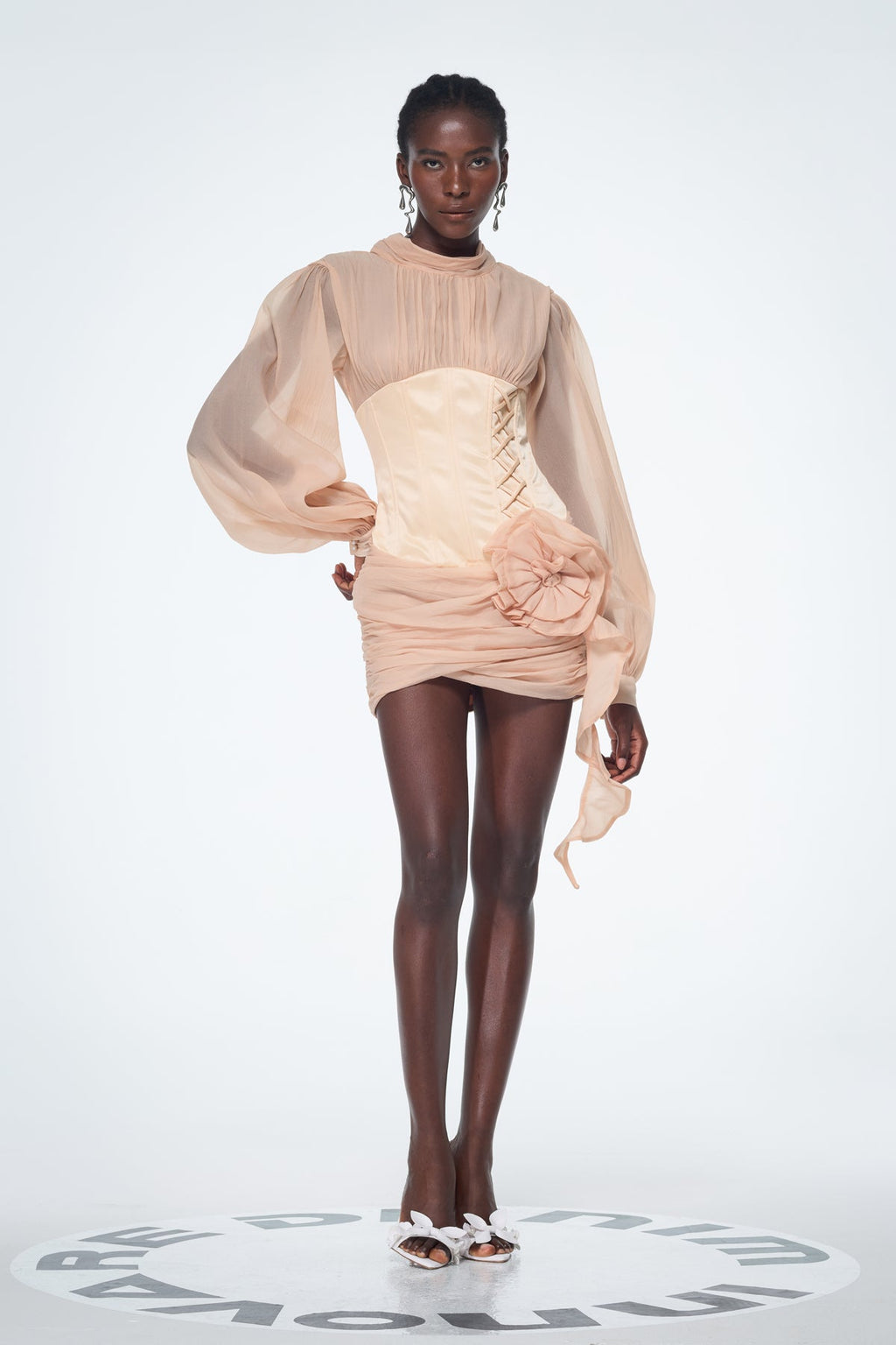 Baard Corset Mesh Flower Ruch Mini Dress