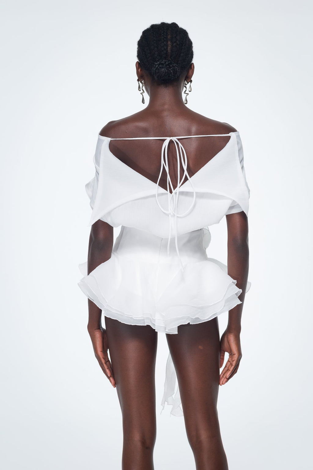 Baatar Backless Ruffle Flower Mini Dress In White