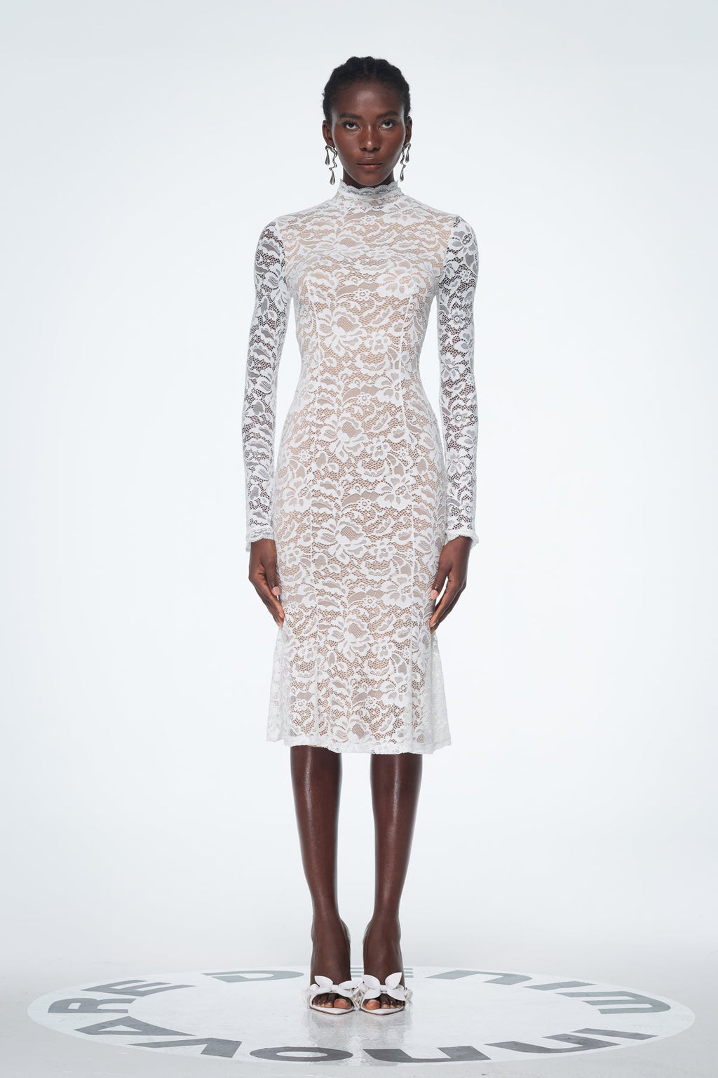 Babatunde Lace Floral Bodycon Midi Dress