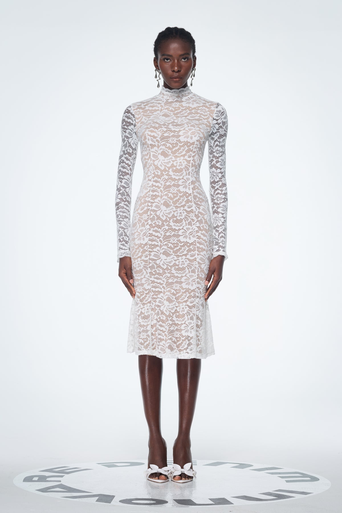 Babatunde Lace Floral Bodycon Midi Dress