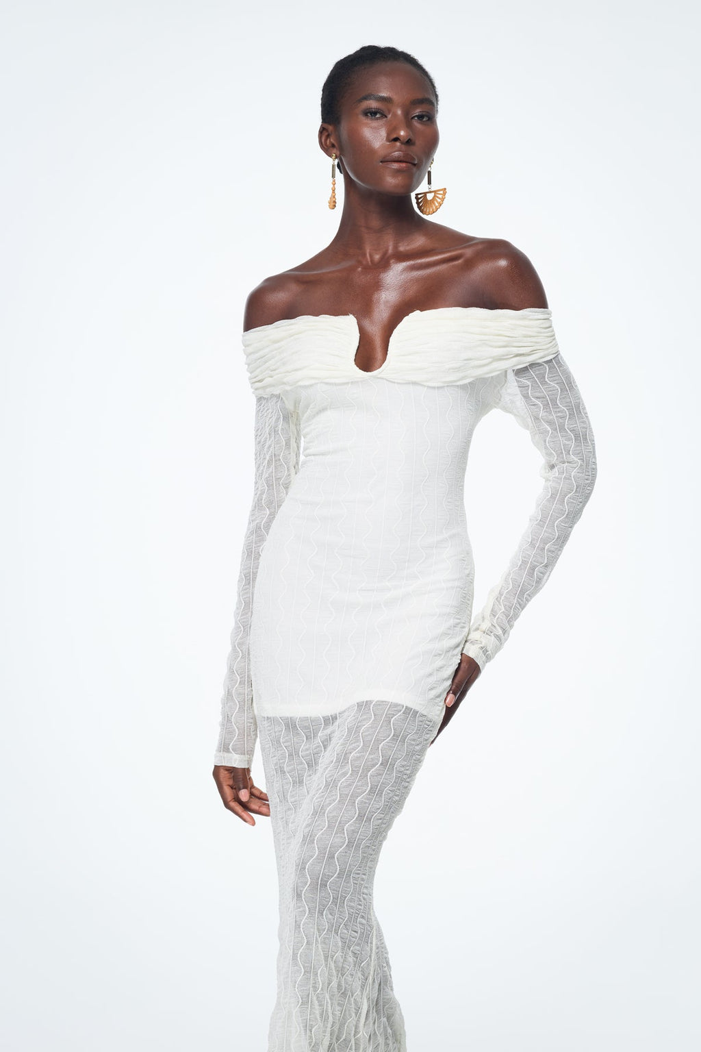 Babe Off Shoulder Ruch Maxi Dress