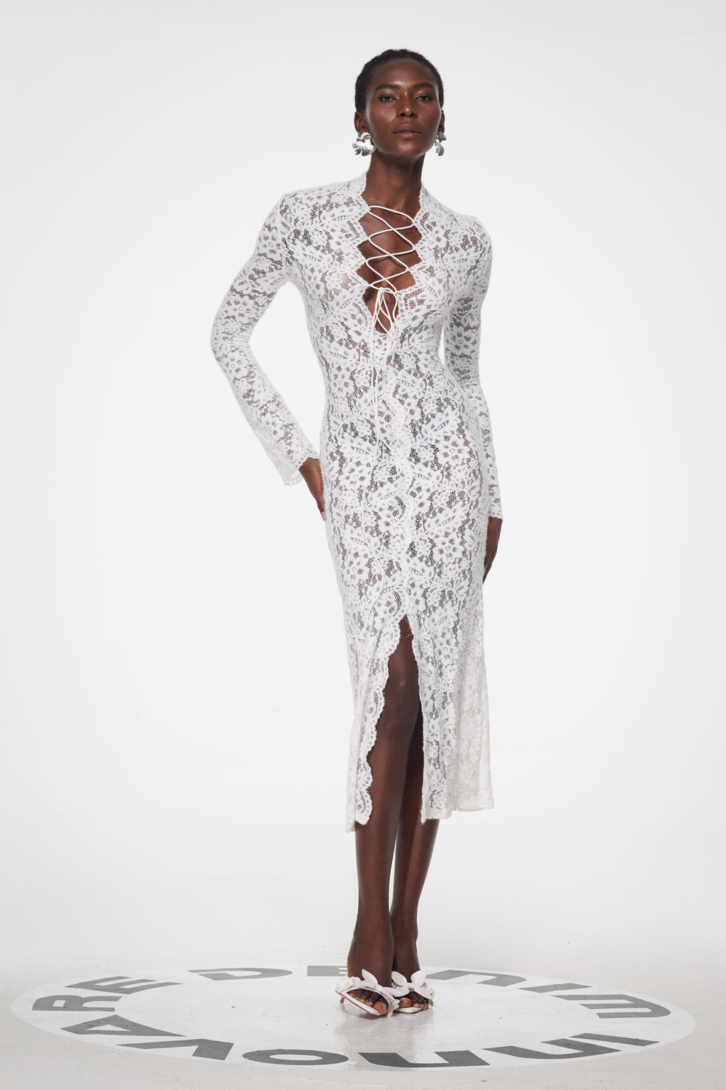 Babirye Plunge Lace Split Maxi Dress