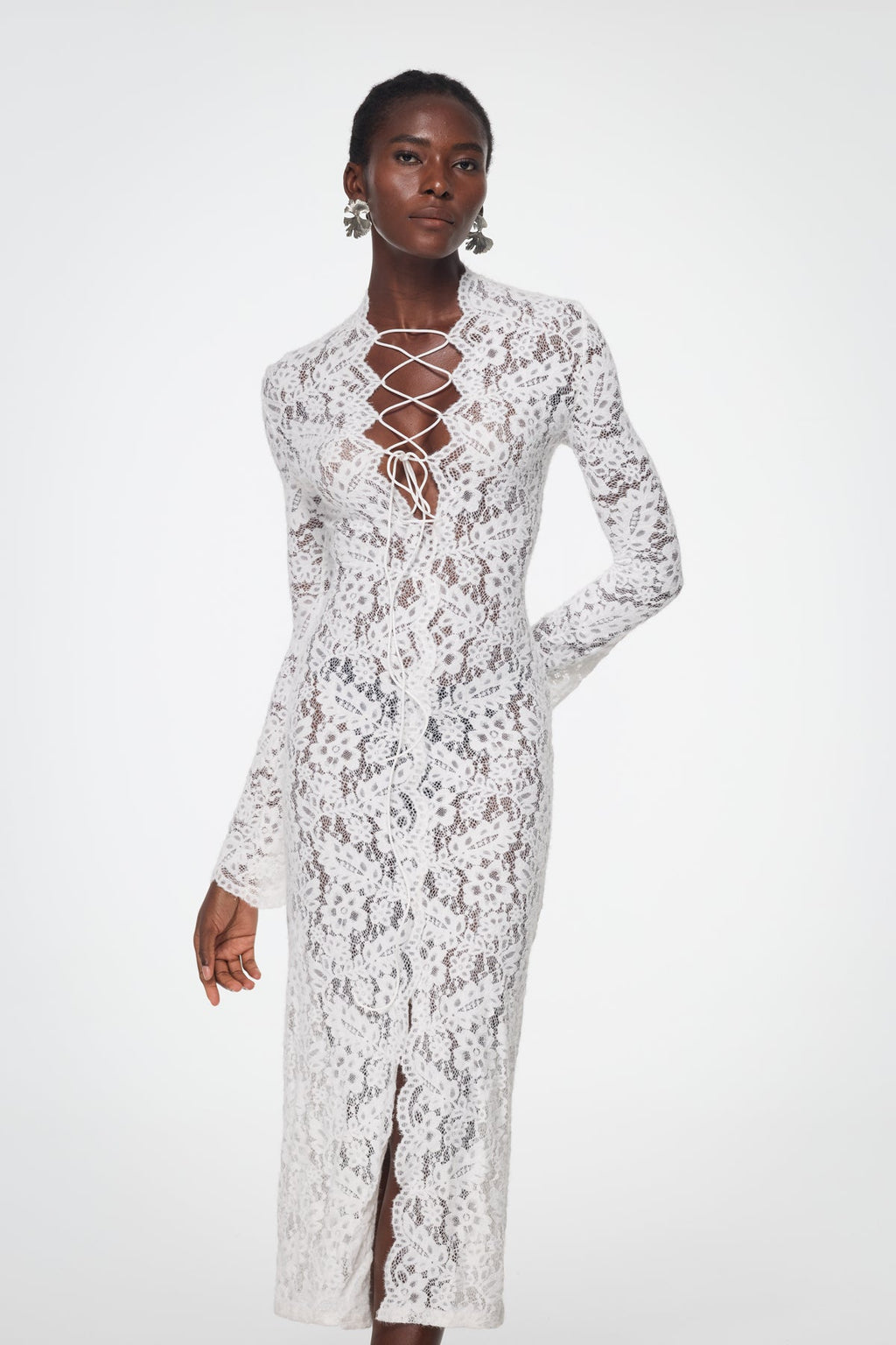 Babirye Plunge Lace Split Maxi Dress