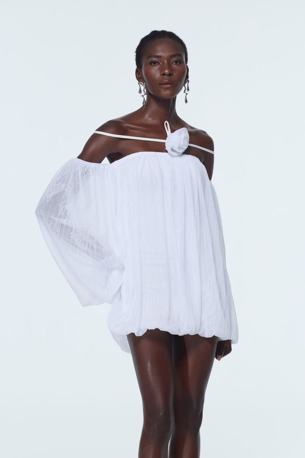 Babs Balloon Sleeve Mesh Mini Dress