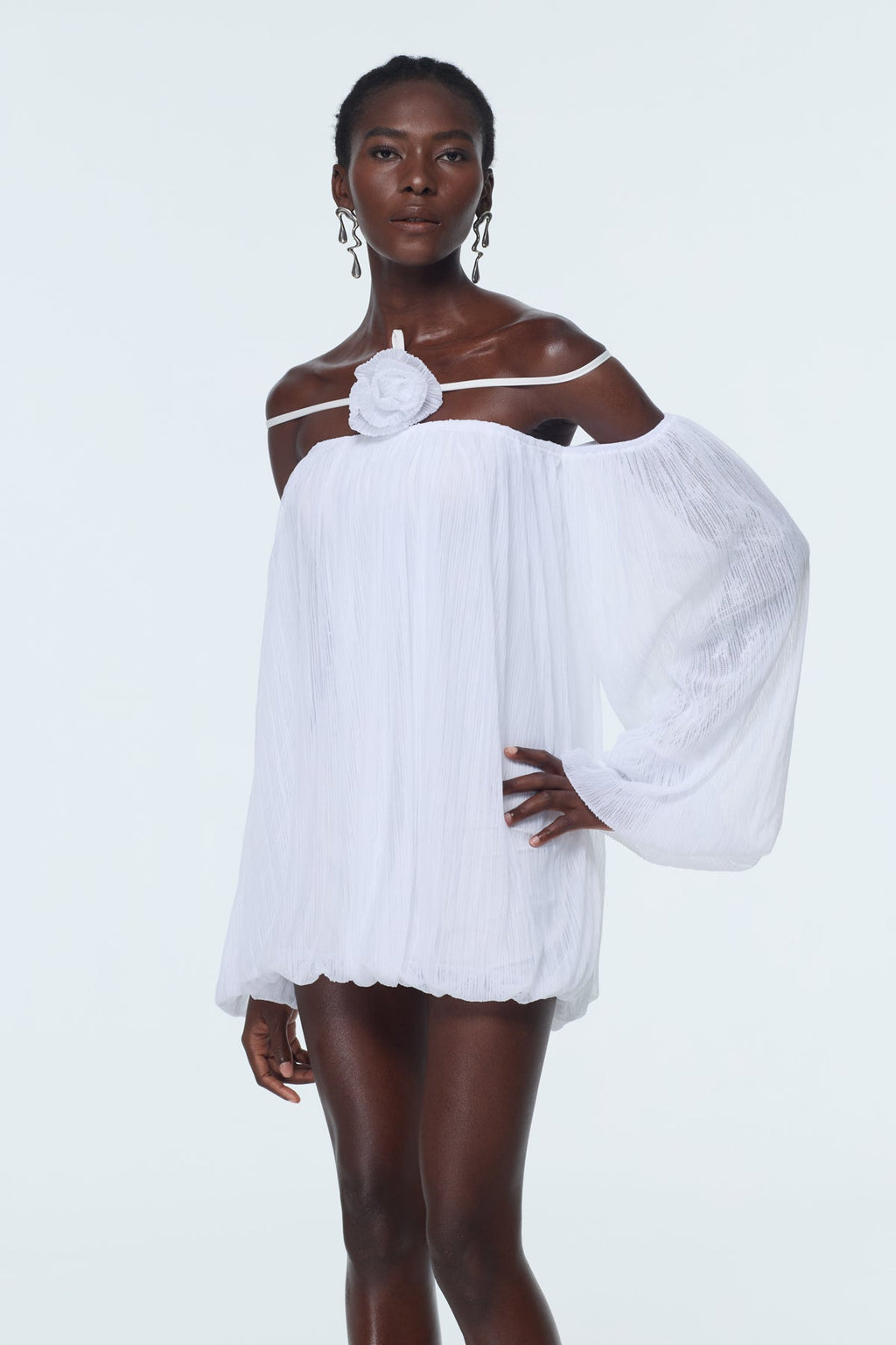 Babs Balloon Sleeve Mesh Mini Dress