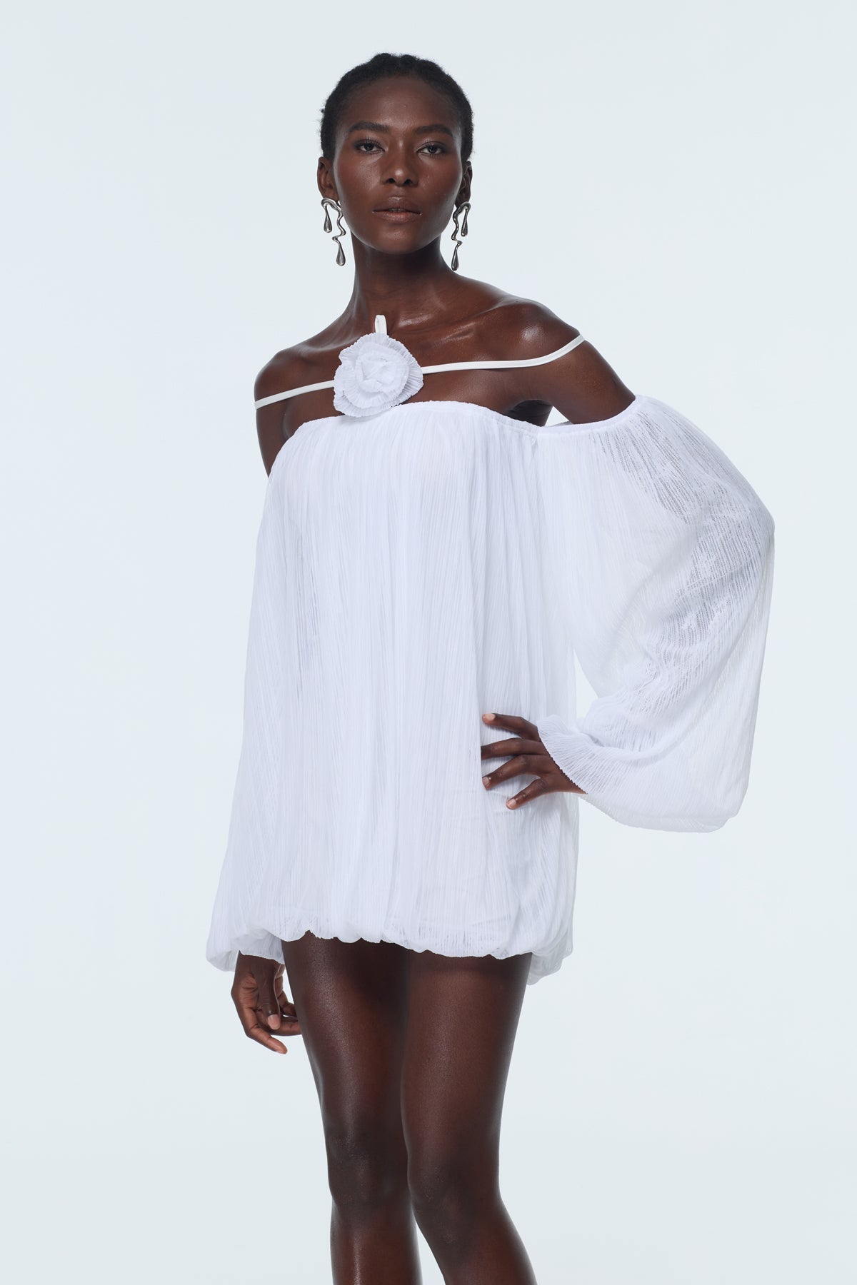 Babs Balloon Sleeve Mesh Mini Dress