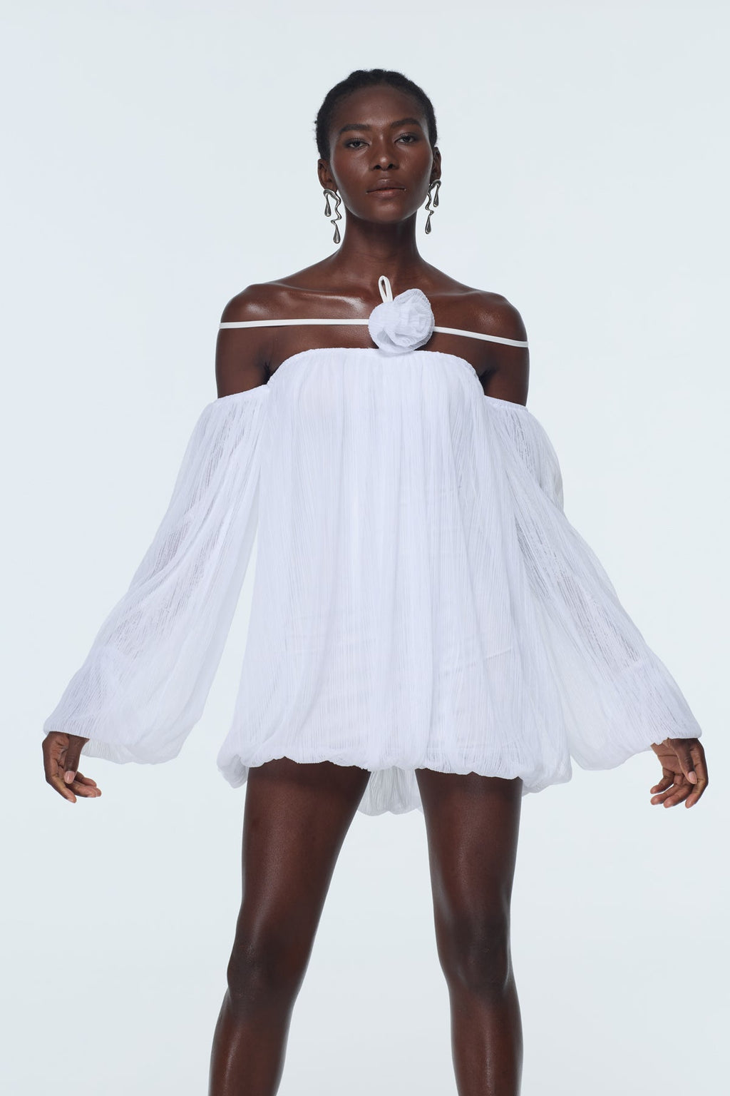 Babs Balloon Sleeve Mesh Mini Dress