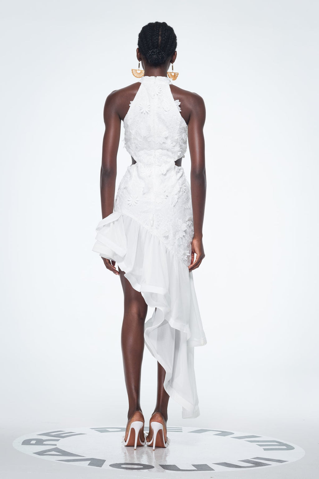 Bacchus Cutout Flower Asymmetric Mini Dress