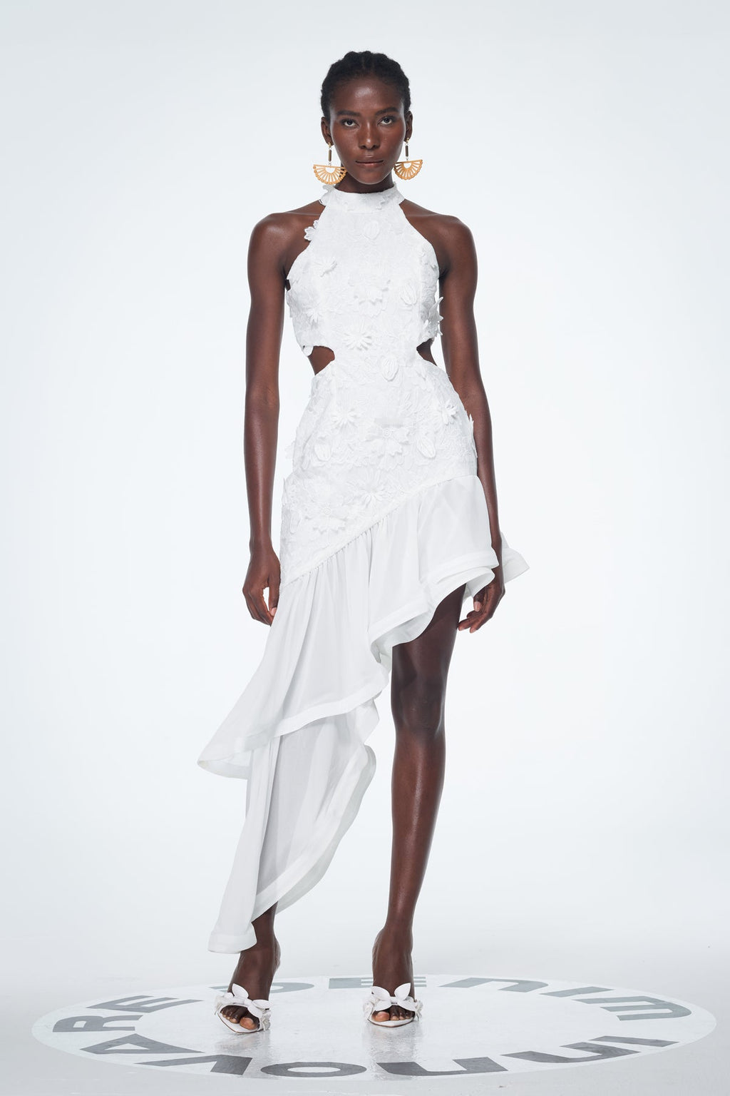 Bacchus Cutout Flower Asymmetric Mini Dress