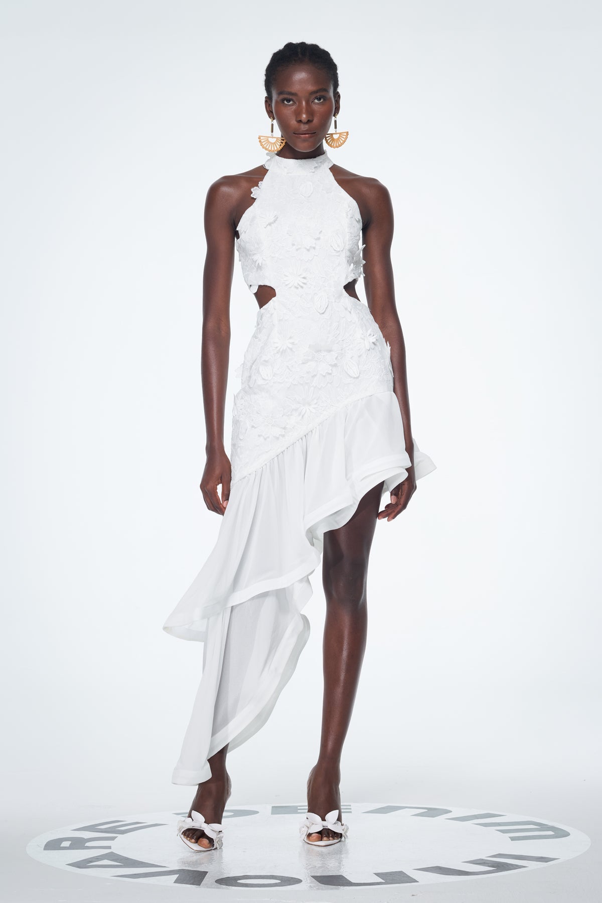 Bacchus Cutout Flower Asymmetric Mini Dress