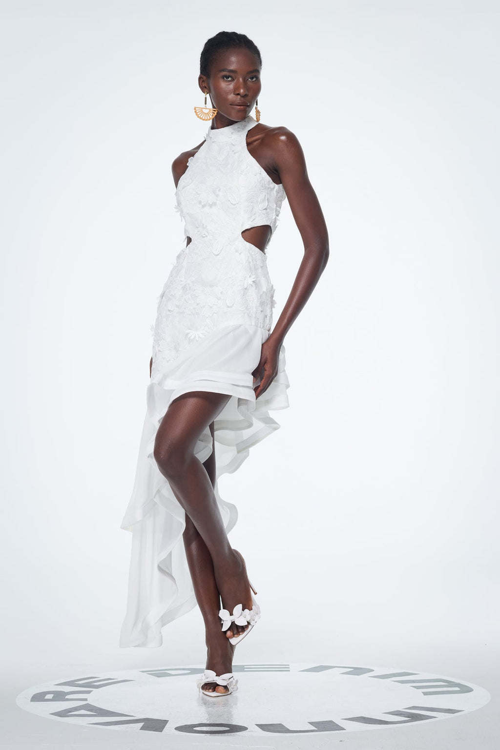 Bacchus Cutout Flower Asymmetric Mini Dress