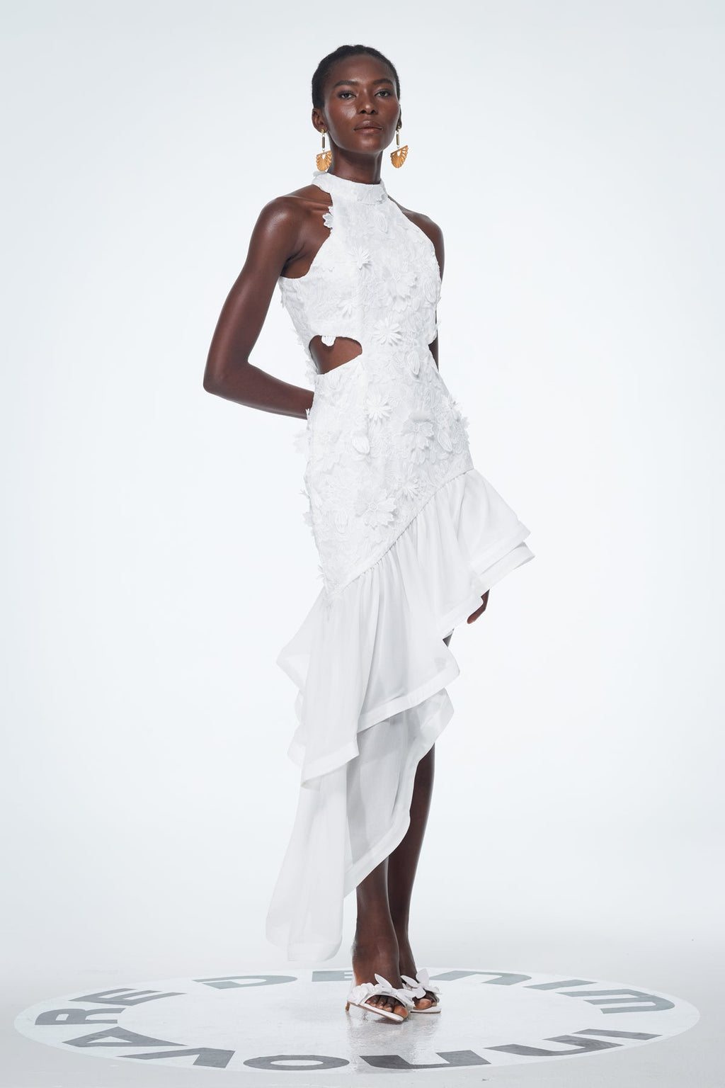 Bacchus Cutout Flower Asymmetric Mini Dress