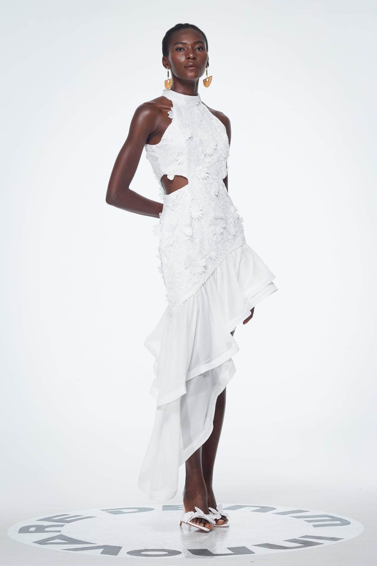 Bacchus Cutout Flower Asymmetric Mini Dress