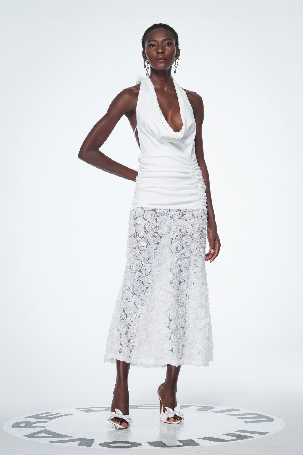 Bademus Cowl Neck Flower Backless Maxi Dress