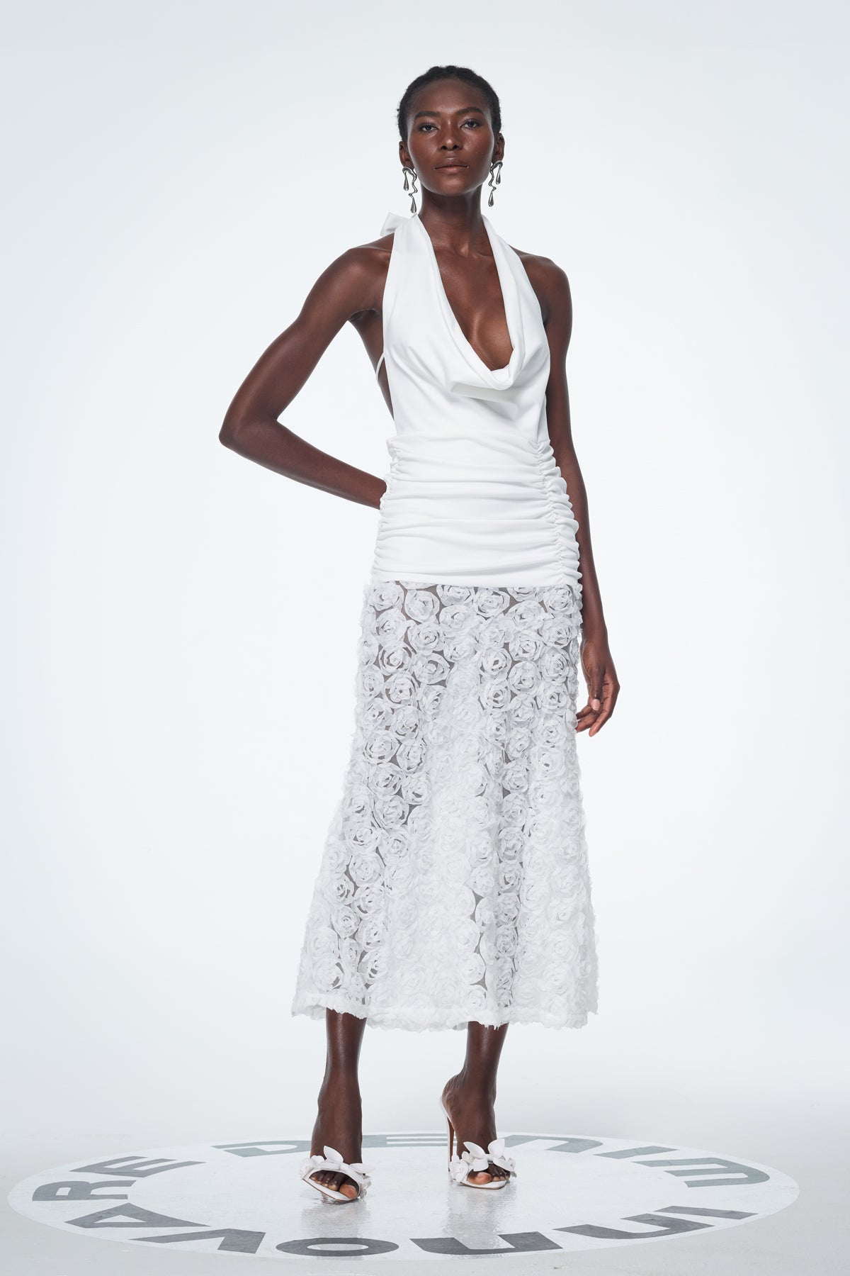 Bademus Cowl Neck Flower Backless Maxi Dress