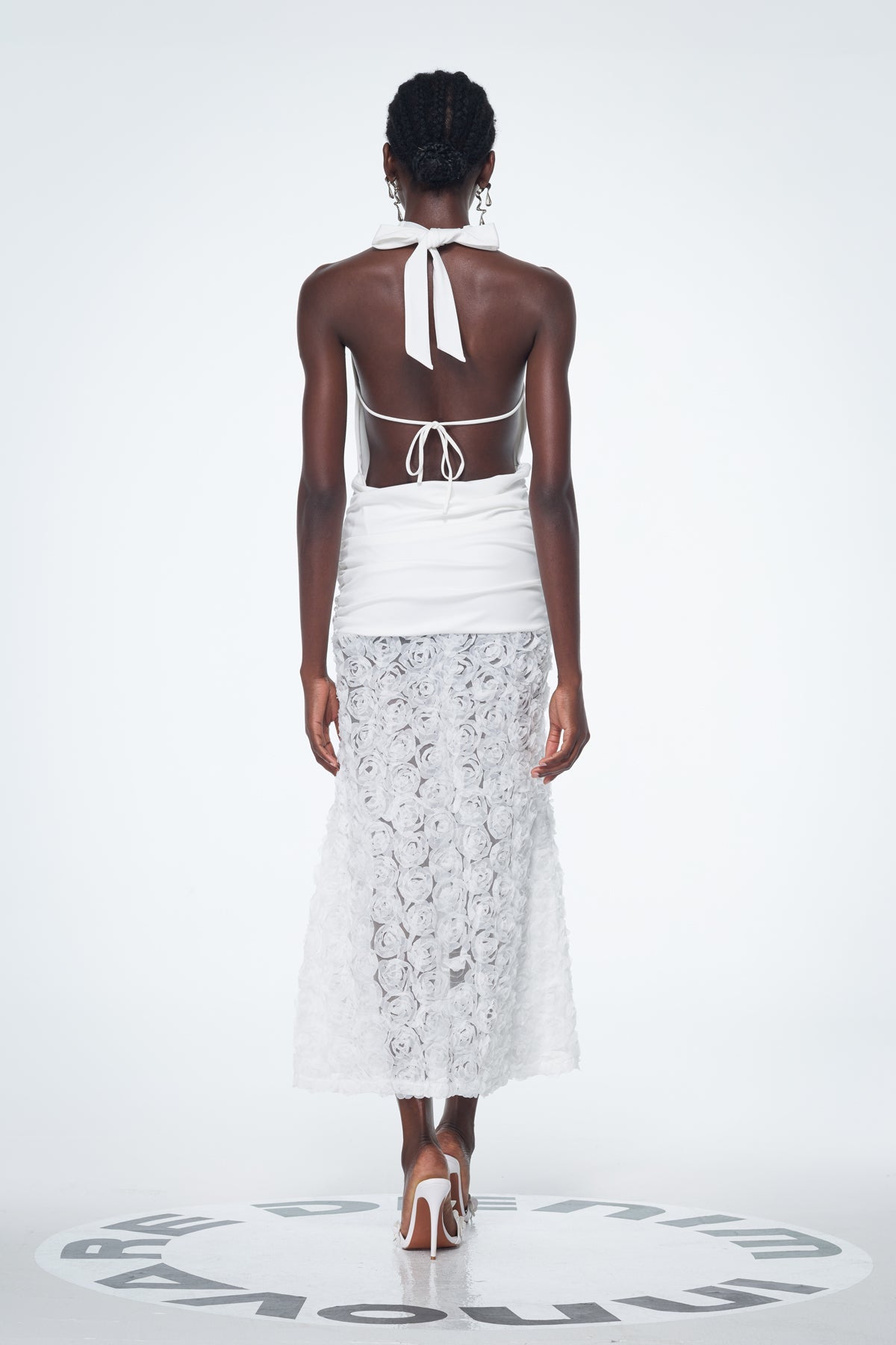 Bademus Cowl Neck Flower Backless Maxi Dress