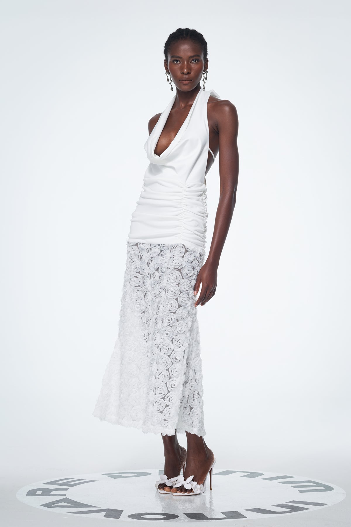 Bademus Cowl Neck Flower Backless Maxi Dress