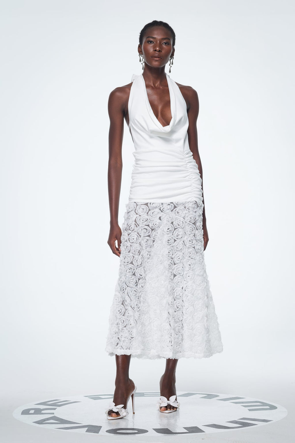 Bademus Cowl Neck Flower Backless Maxi Dress