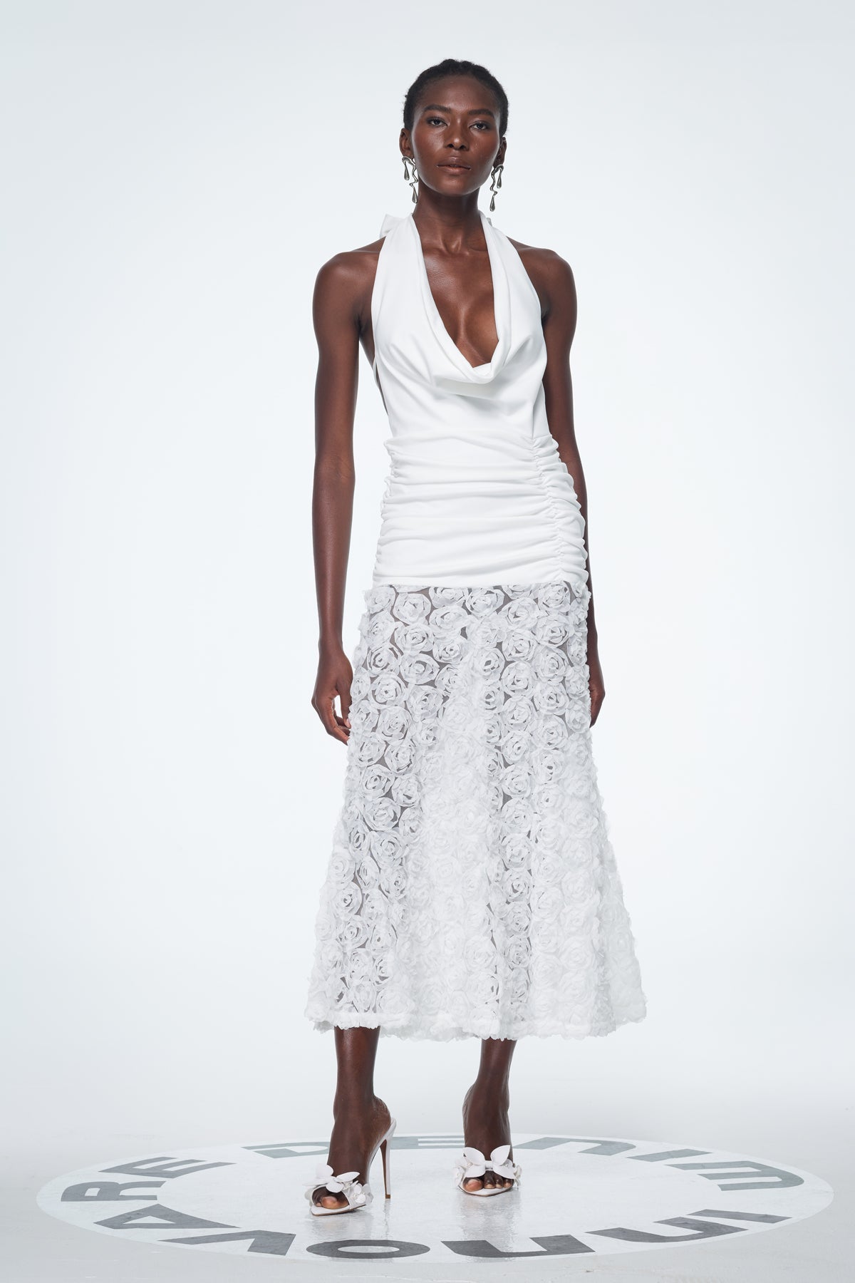 Bademus Cowl Neck Flower Backless Maxi Dress