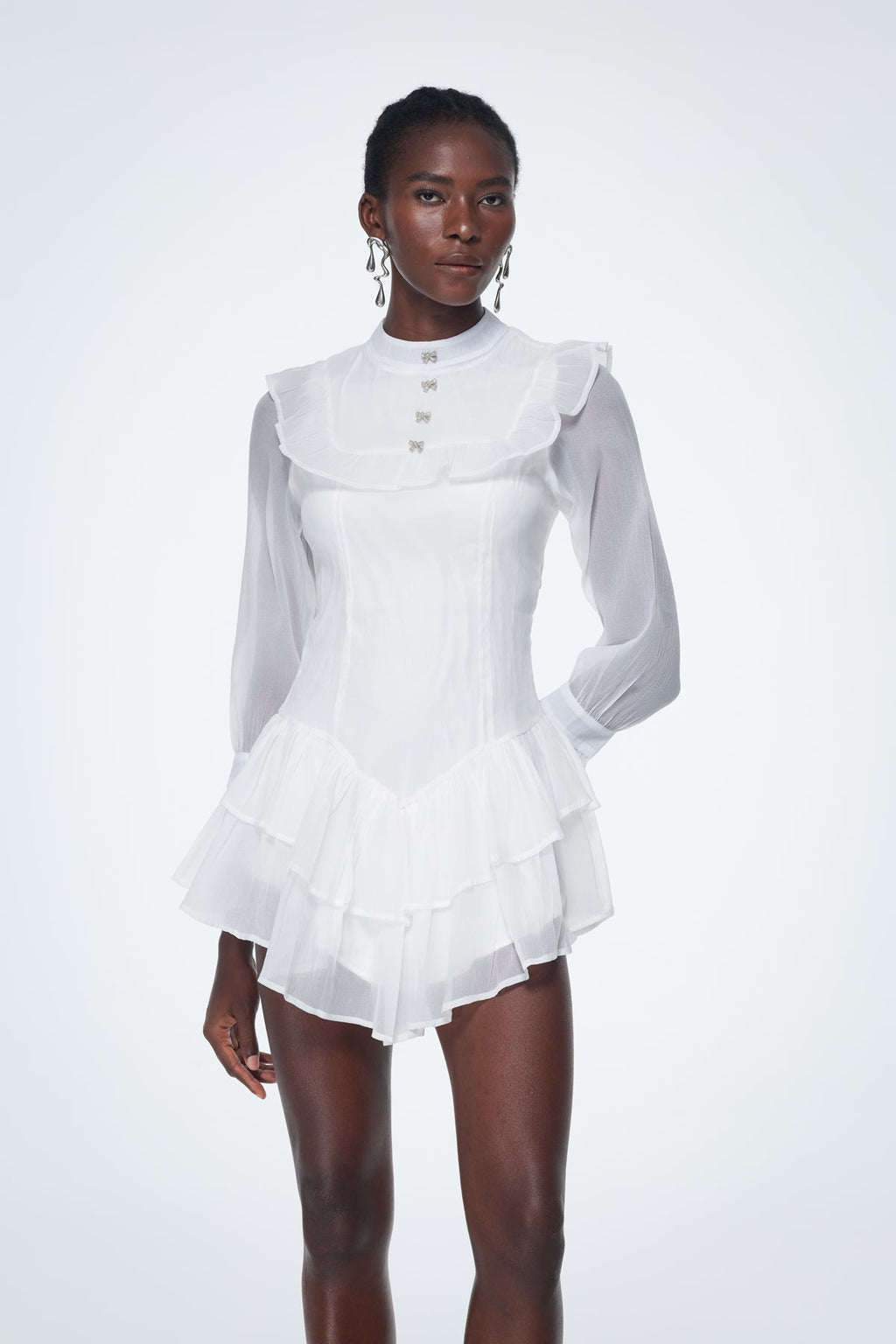 Badr Balloon Sleeve Mesh Mini Dress