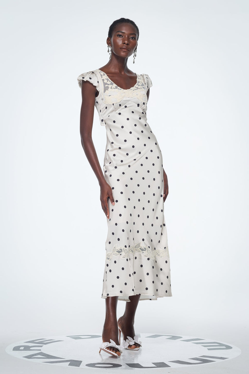 Badriyah Dot Satin Lace Maxi Dress