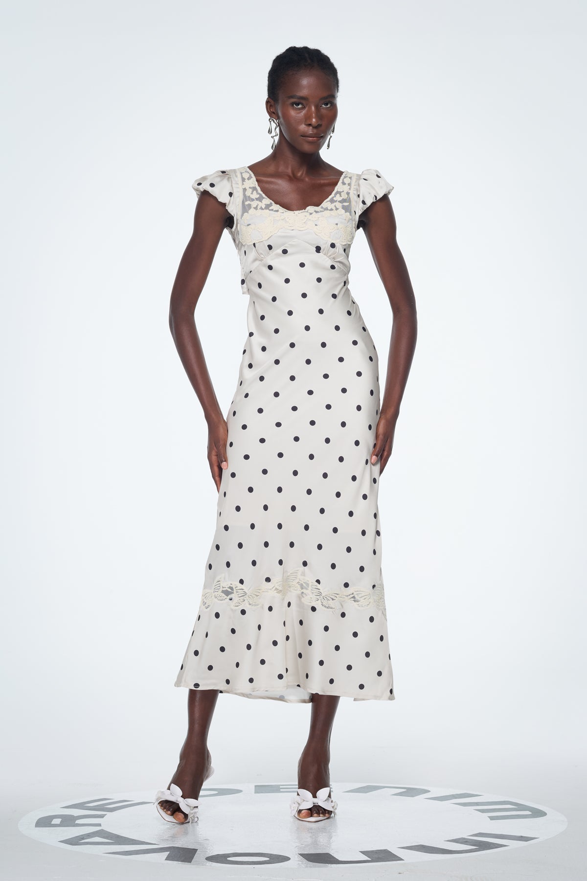 Badriyah Dot Satin Lace Maxi Dress