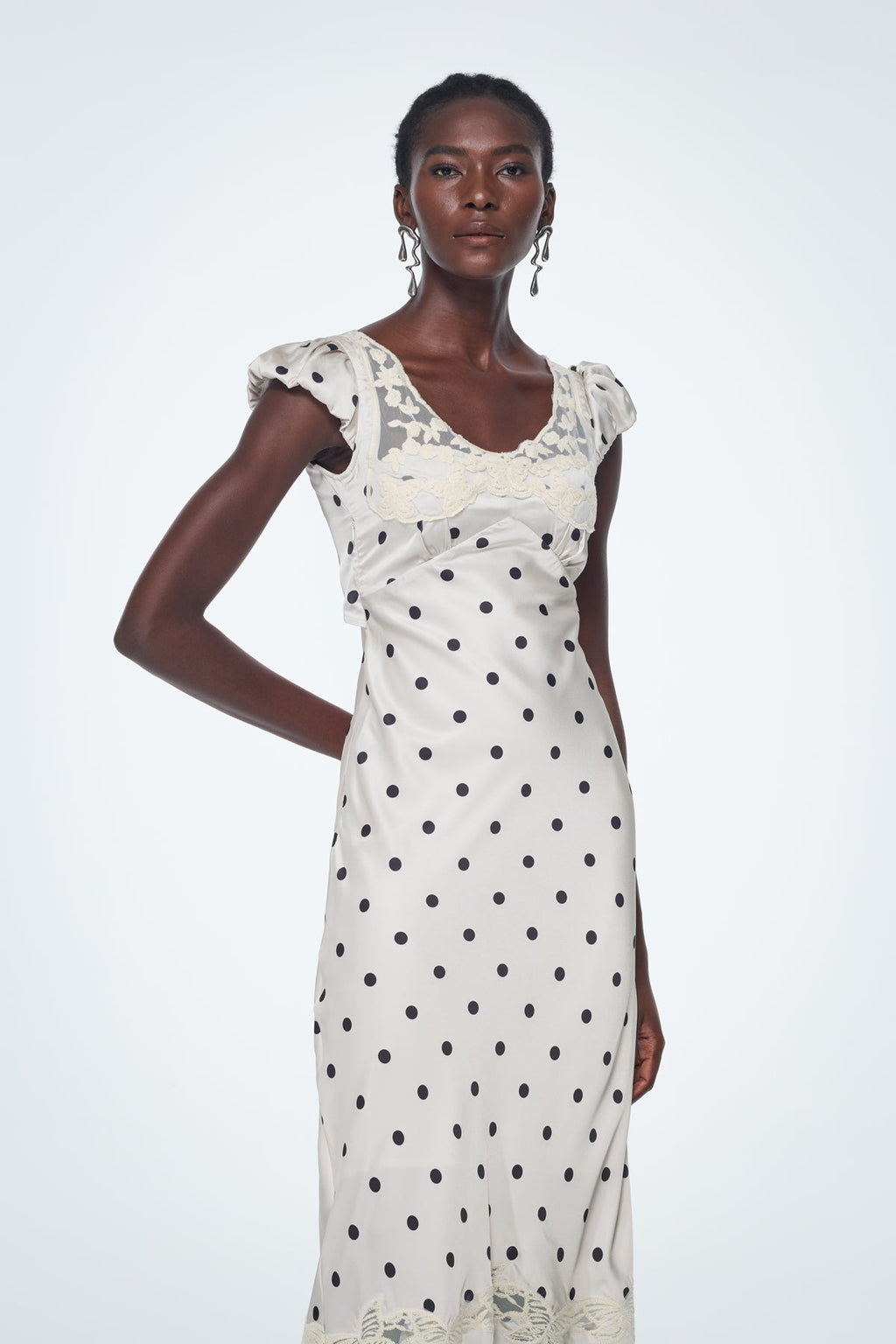 Badriyah Dot Satin Lace Maxi Dress