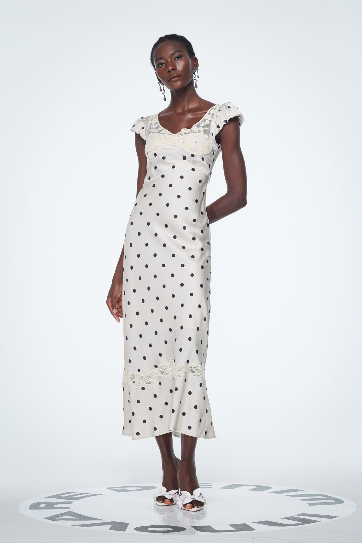 Badriyah Dot Satin Lace Maxi Dress