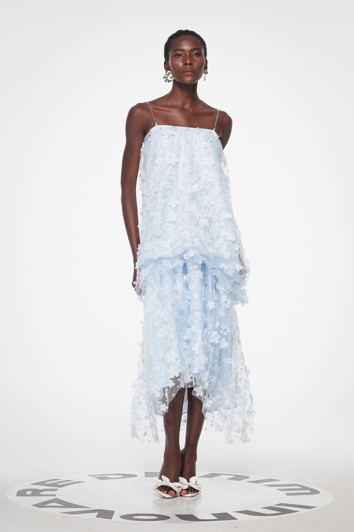 Baduhilt Mesh Flower Strapless Maxi Dress