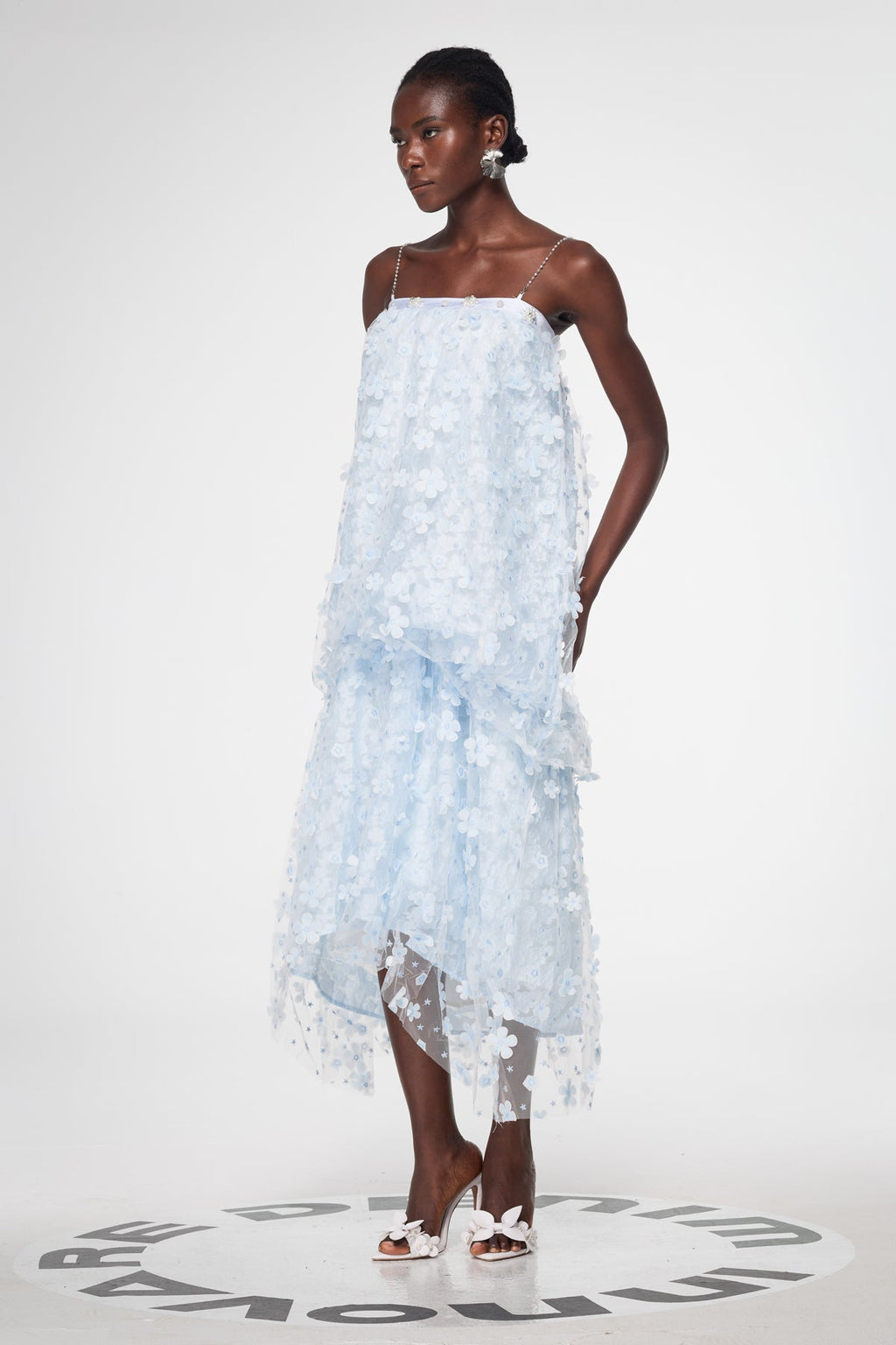 Baduhilt Mesh Flower Strapless Maxi Dress