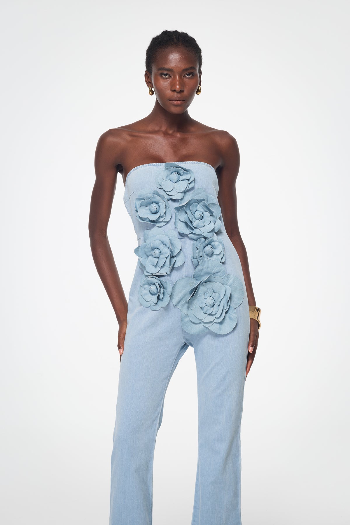 Badulf Strapless Flower Bleached Jumpsuit