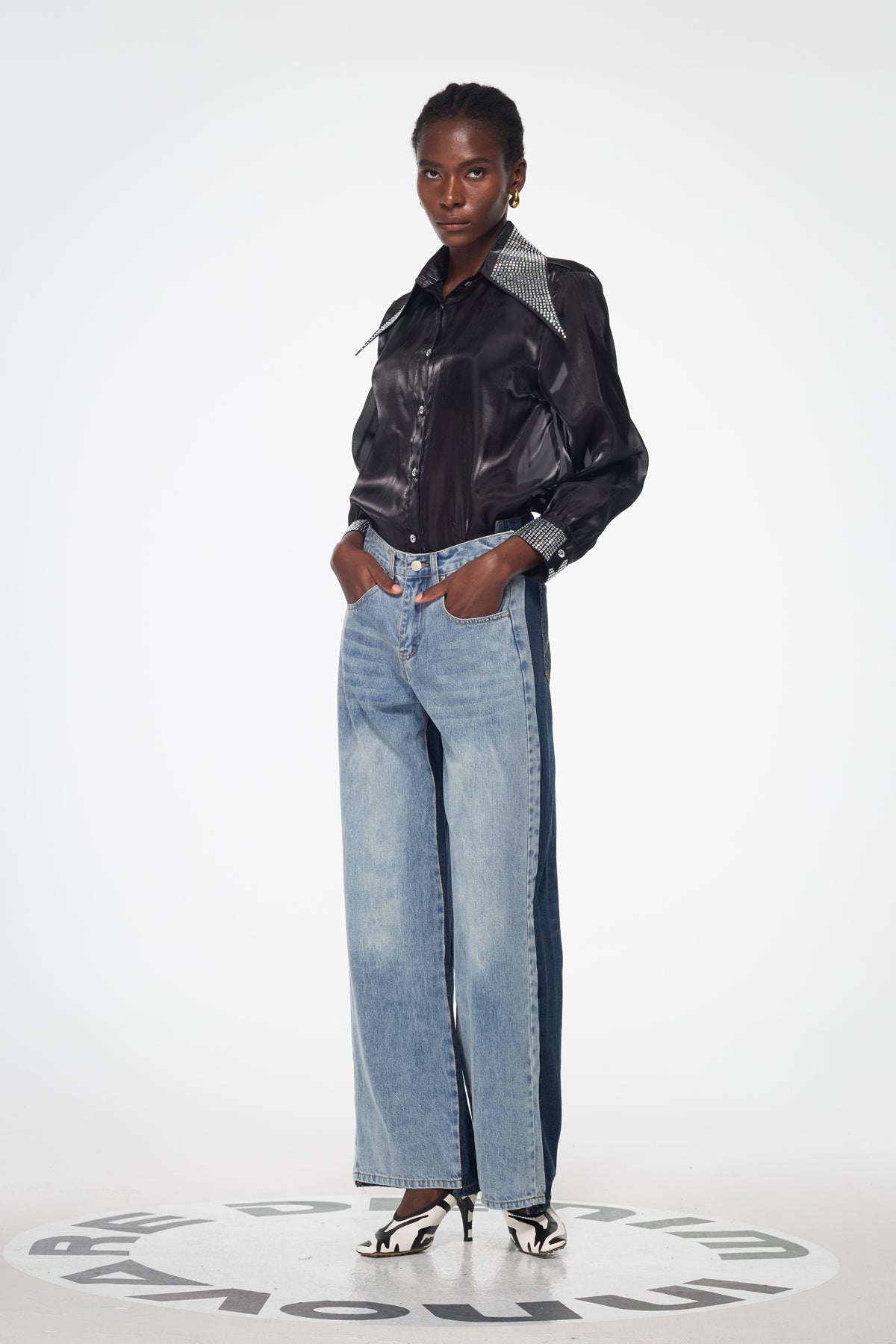 Badurad Rhinestone Lapel Shirt In Black