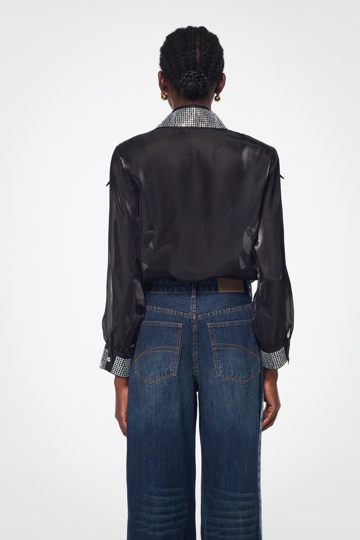 Badurad Rhinestone Lapel Shirt In Black