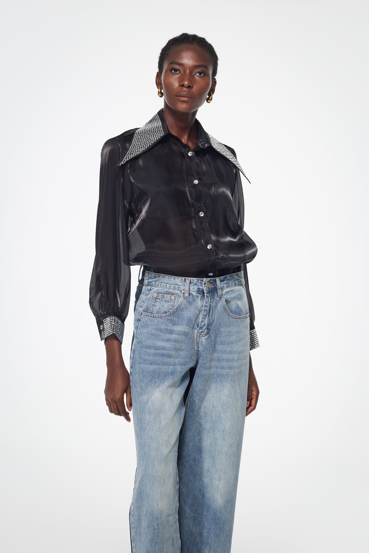 Badurad Rhinestone Lapel Shirt In Black