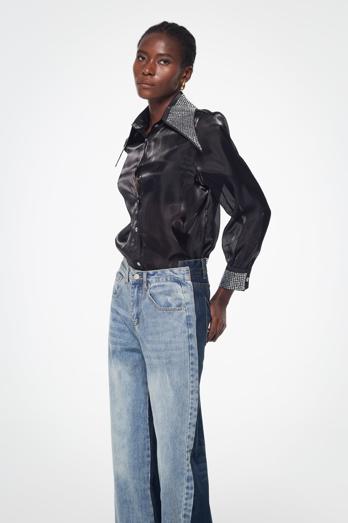 Badurad Rhinestone Lapel Shirt In Black