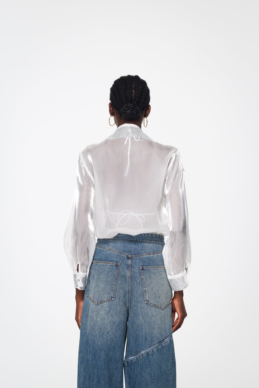 Badurad Rhinestone Lapel Shirt In White