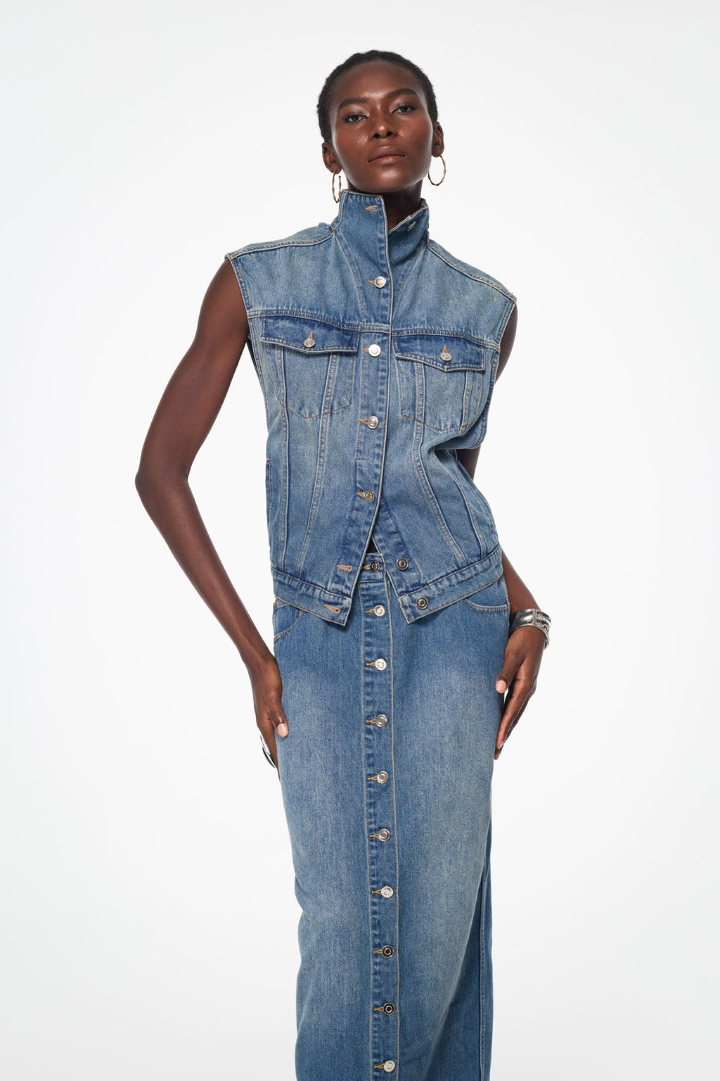 Baggi Stand Collar Denim Vest